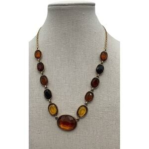 Monet Bib Choker Necklace Amber Colors Bezeled Rhinestones Warm Tones Gold Tone